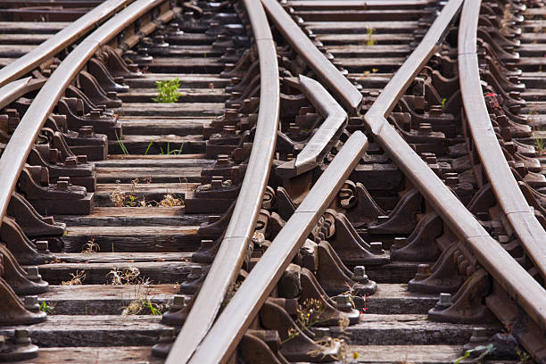 交差する点で sidings 英国の鉄道 - vanishing point ストックフォトと画像