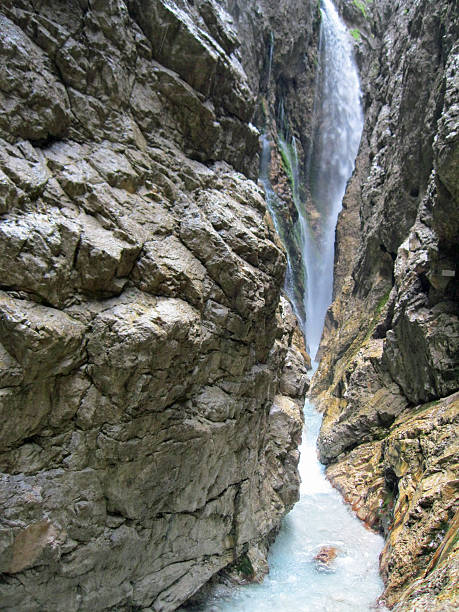 Canyon Waterfall 2 Partnach Gorge in Bavaria, Germany partnach gorge stock pictures, royalty-free photos & images