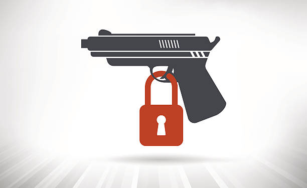 Gun Control Concept Handgun illustration with padlock locking the trigger gun stock illustrations