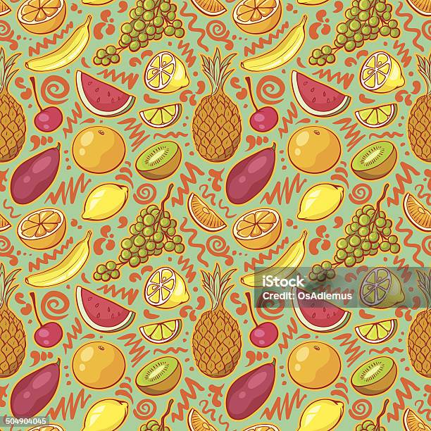 Brilhante Fundo De Frutas Tropicais - Arte vetorial de stock e mais imagens de Alimentação Saudável - Alimentação Saudável, Ananás, Arabesco