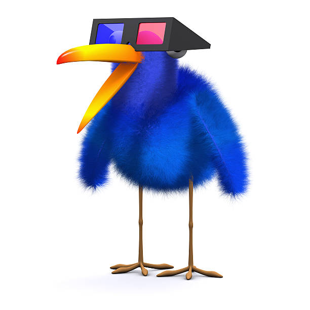 istock 3d Bluebird watches a 3d movie 504904369