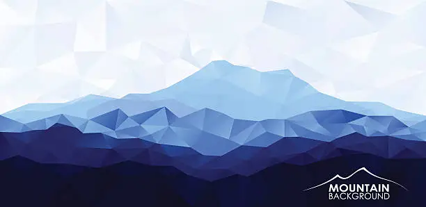 Vector illustration of Triangle low poly polygonal background with blue mountain