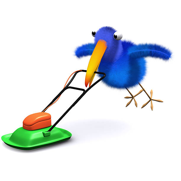 3d Bluebird mows the lawn