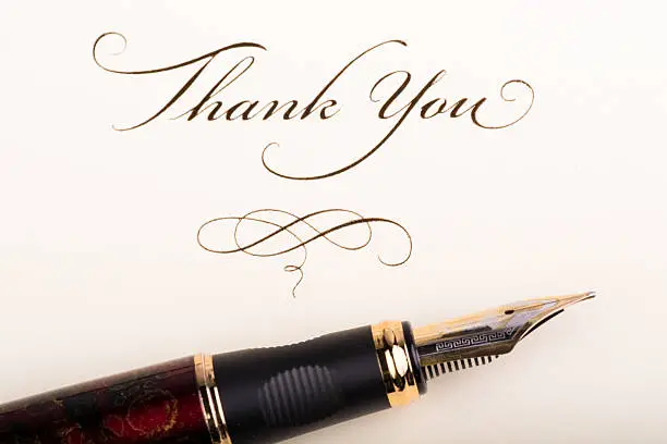 Thank you note with fountain pen