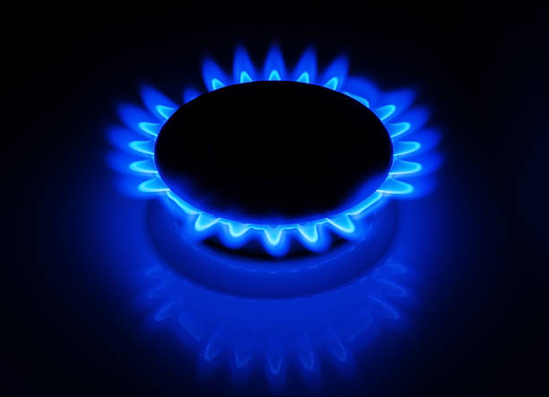 Blue gas stove in the dark