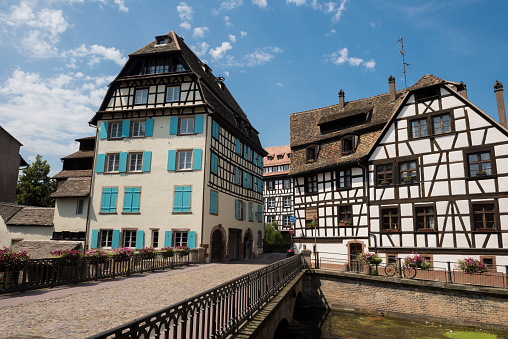 Classic building facades along the canal in Strasbourg, France