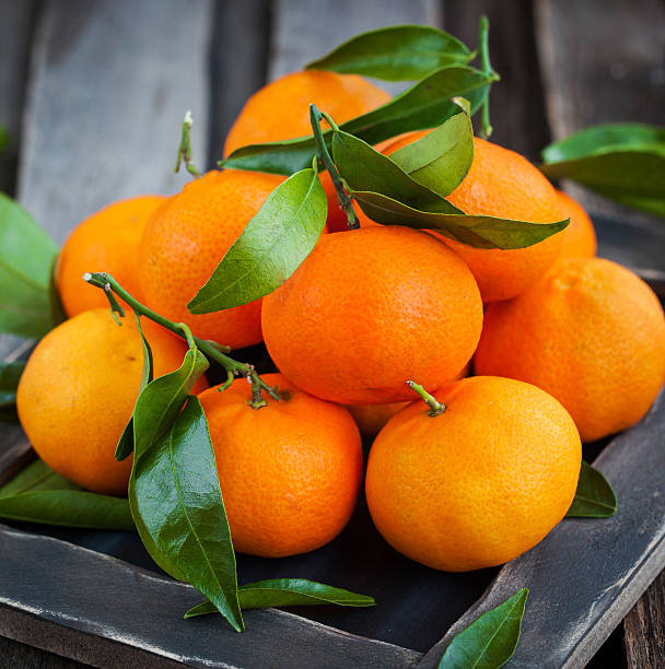 istock Fresh tangerines with leaves 504910330