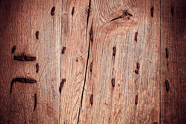 istock Old wooden grunge background with metal rusty nails 504917044
