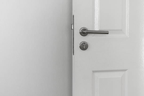 istock Handle Knob and white door on the white wall background 504917836