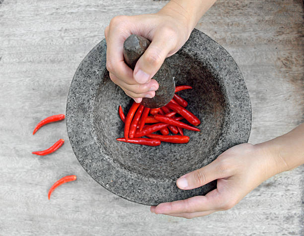 Women hand prepare cooking spicy food