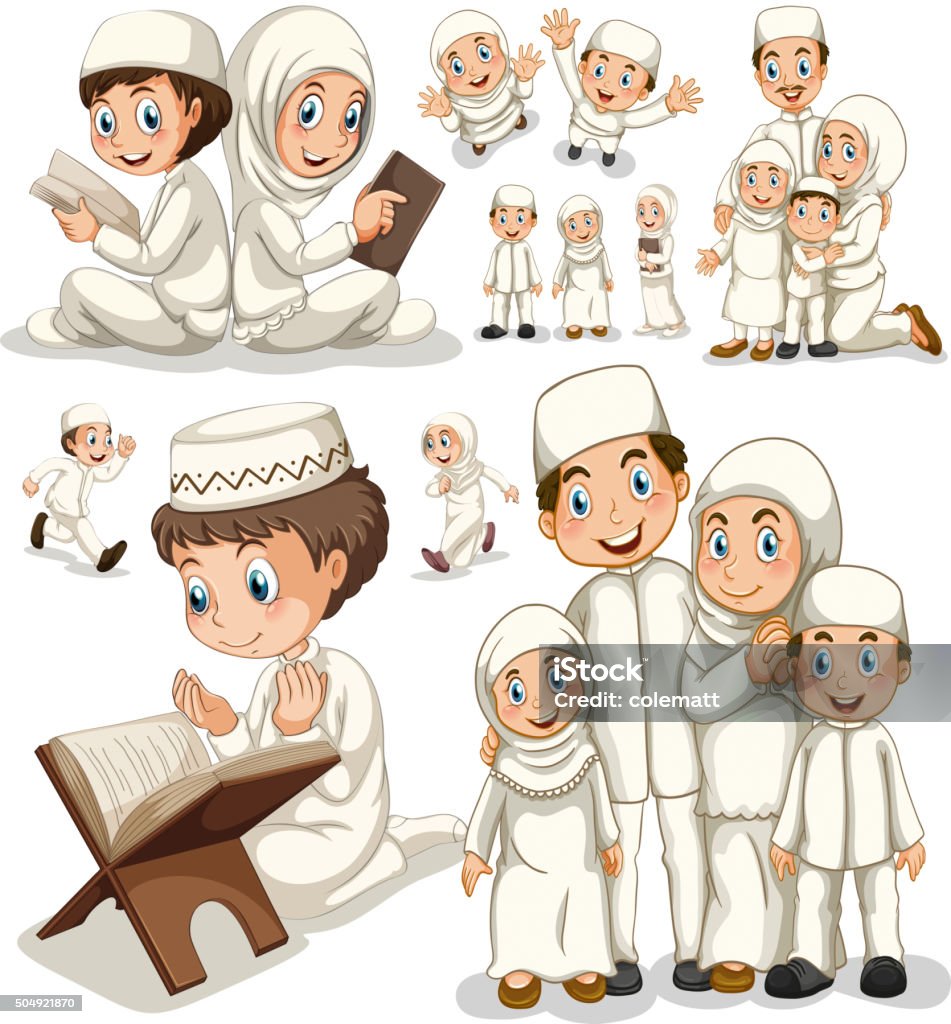 Muslim Family In Different Actions Stock Illustration - Download ...