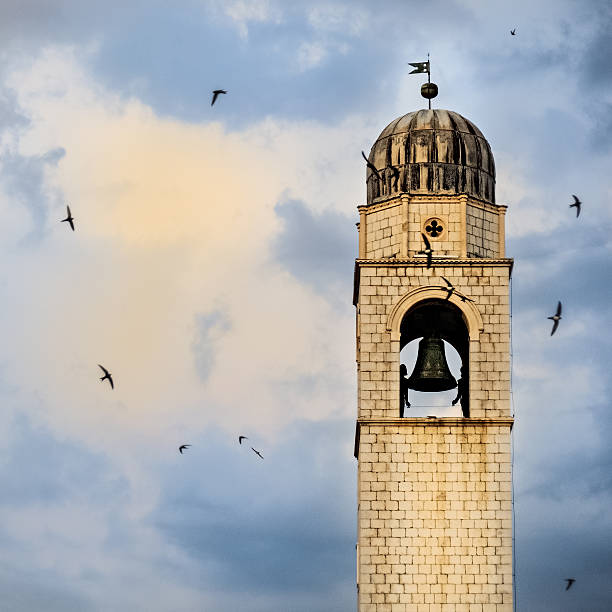 Swallows circling the clock tower in Dubrovnik