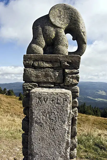 statue of small elephant from year 1932 near Kralicky Sneznik hill summit
