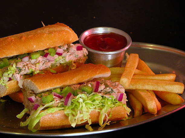 Cuban Sandwich Recipe with Tuna Cuban Sandwich Recipe with Tuna and fries on a metal plate sandwich new hampshire stock pictures, royalty-free photos & images