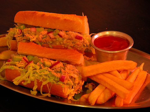 Cuban Sandwich Recipe with Tuna and fries on a metal plate