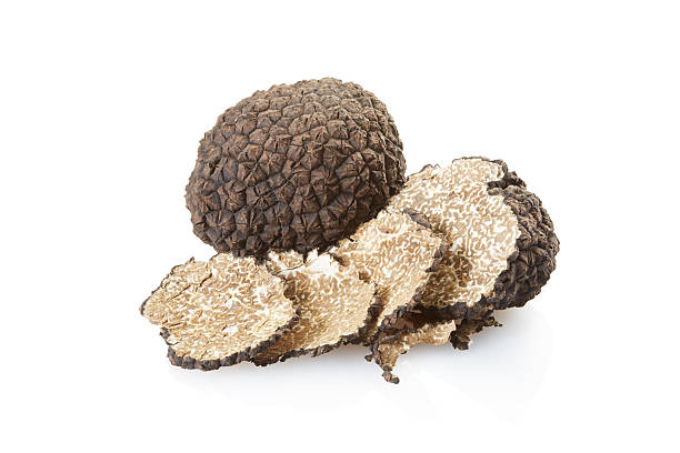 istock Black truffle, half and slices on white 504980396