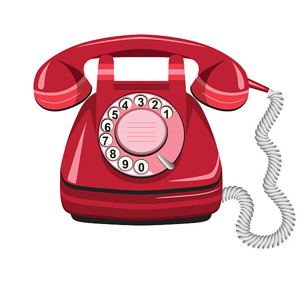 Telephone red, vector old rotary phone Telephone icon red, vector old rotary dial vintage phone on white background rotary dial telephone cartoons stock illustrations