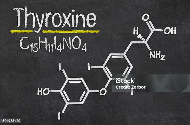 Photo libre de droit de Tableau Noir Avec La Formule Chimique Du Thyroxine banque d'images et plus d'images libres de droit de Abstrait - Abstrait, Chimie, Couleur noire