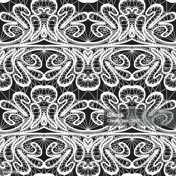 Seamless Pattern Floral Lace Ornament White And Black Background Stock Illustration - Download Image Now