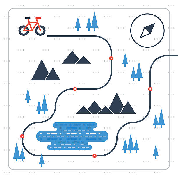 ilustraciones, imágenes clip art, dibujos animados e iconos de stock de cross country bicicleta mapa - recreational trail