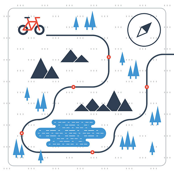 illustrazioni stock, clip art, cartoni animati e icone di tendenza di cross country bicicletta mappa - trail bike