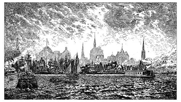 istock Antique illustration of 19th century New York harbor 505015314