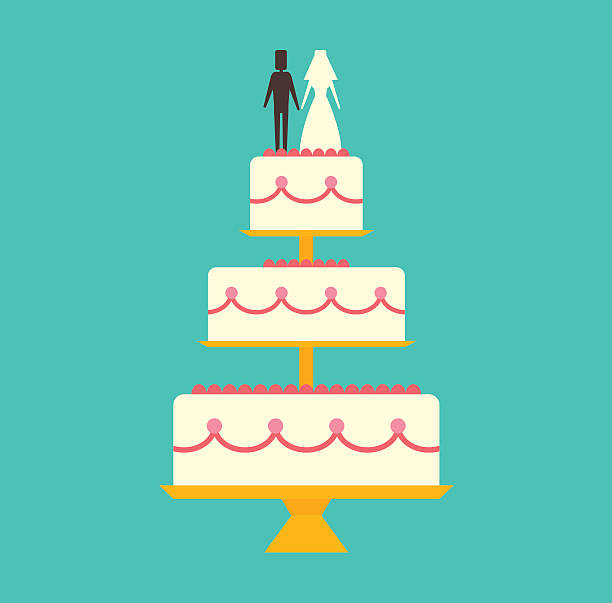 Wedding cake Isolated on background vector illustration Wedding cake Isolated on background. Wedding cake vector illustration. Vactor cake cute style isolated. Wedding couple on top cake wedding cake close up macro stock illustrations