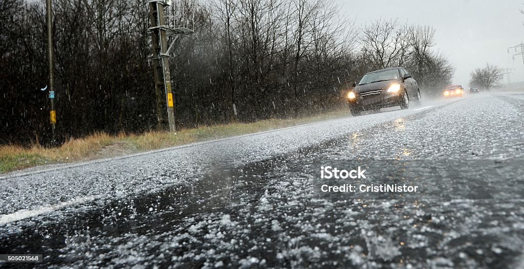 Hailstorm Hailstorm on the road in a summer day Hail Stock Photo