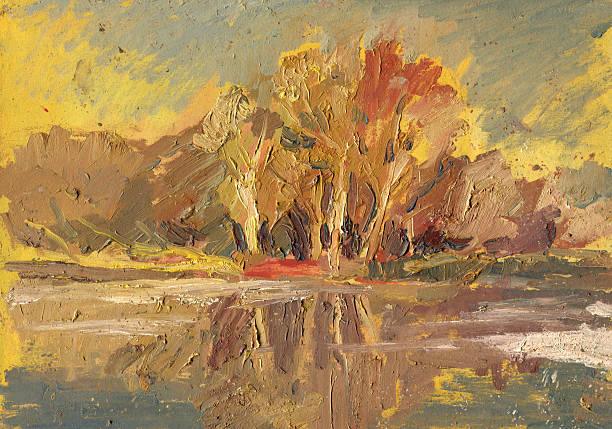 istock the trees on the lake in autumn painting 505022870