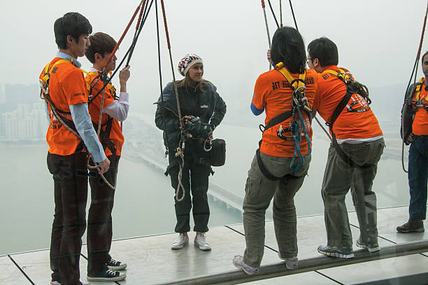 Chinese Women Bungee Jumping Old Photo of Real Life