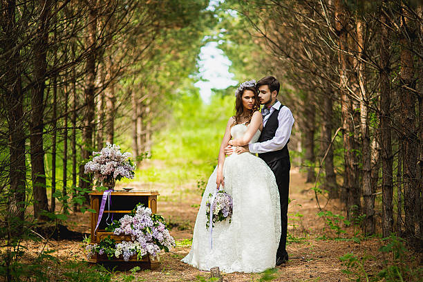 Free Stock Photo of Bride and Groom Standing in the Woods | Download ...