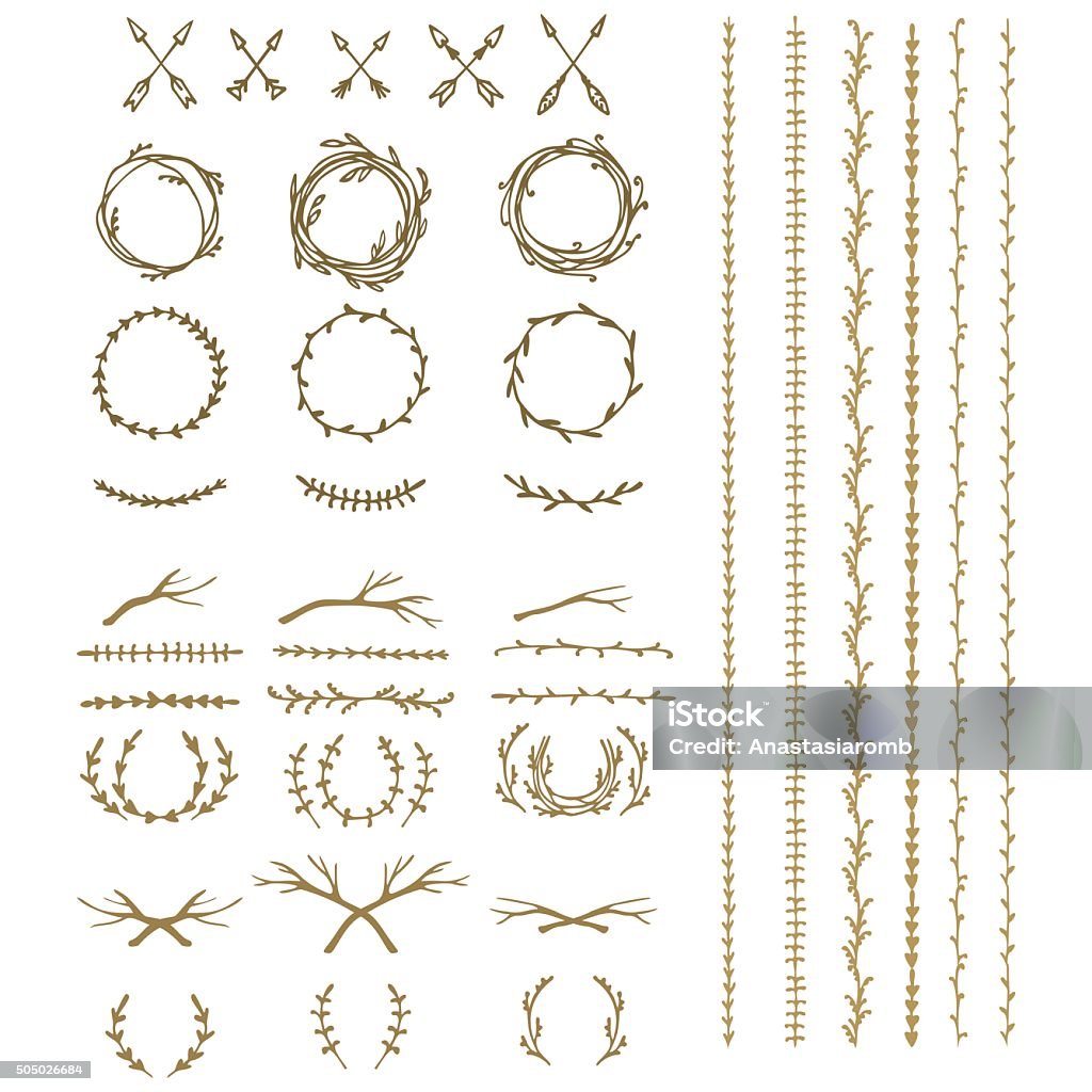 ancient  wreath, text dividers and borders with laurel leaves, Hand drawn illustration. Vintage decorative lovely set of laurels, branches and wreaths. Doodle greek ancient  wreath, text dividers and borders with laurel leaves, decorative design elements Border - Frame stock vector