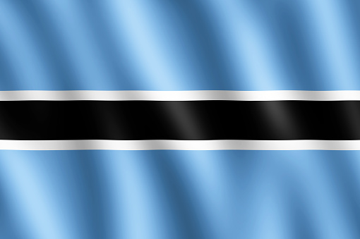 Flag of Botswana waving in the wind giving an undulating texture of folds in the fabric. The Image is in the official ratio of the flag - 2:3.