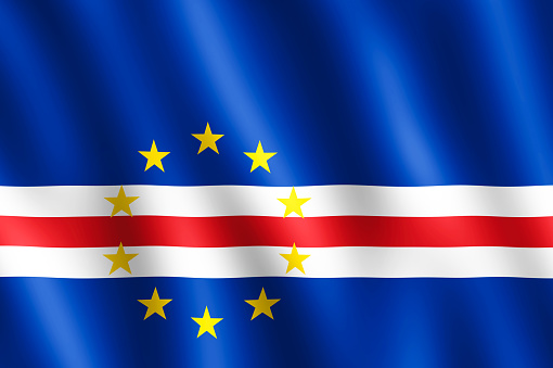 Flag of Cape Verde waving in the wind giving an undulating texture of folds in the fabric. The Image is in the official ratio of the flag - 2:3.