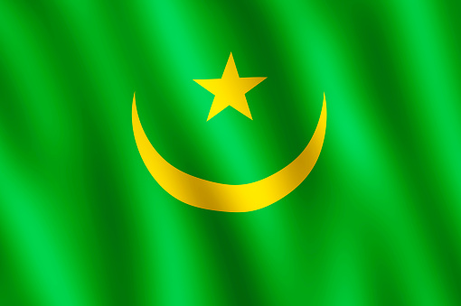 Flag of Mauritania waving in the wind giving an undulating texture of folds in the fabric. The Image is in the official ratio of the flag - 2:3.