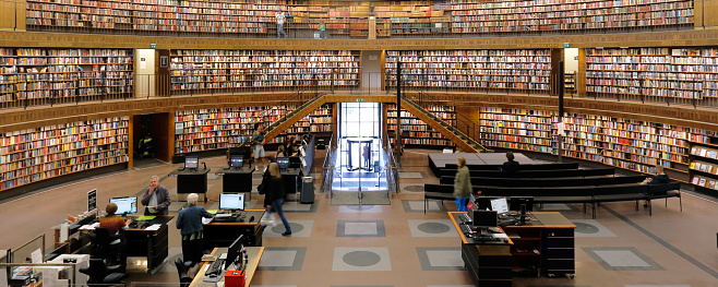 Oslo, Norway, July 5, 2023 - Entrance Hall of Oslo Central Public Library Deichmann, Norway.