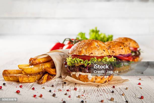 Home Made Hamburger With Lettuce And Cheese Stock Photo - Download Image Now - American Culture, Barbecue - Meal, Beef