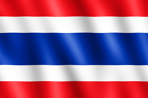 Flag of Thailand waving in the wind giving an undulating texture of folds in the fabric. The Image is in the official ratio of the flag - 2:3.