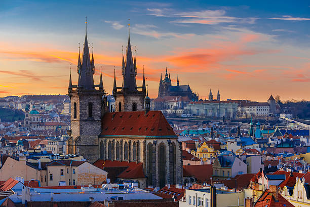 istock Aerial view over Old Town at sunset, Prague 505031958