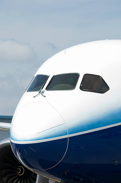 Front of wide-body airliner stock photo