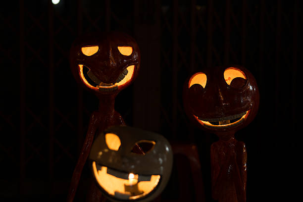 Halloween lamps. Fun face of halloween lamps. katt halloween stock pictures, royalty-free photos & images