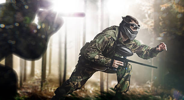 Paintball team in action