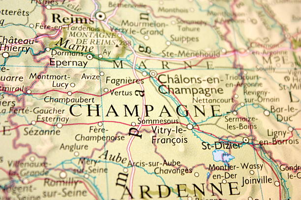 Map showing the Champagne region in France Map with selective focus on the Champagne region in France champagne region photos stock pictures, royalty-free photos & images