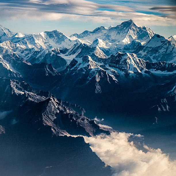 Mountain peak in Nepal Himalaya Mountain peak in Nepal Himalaya shot from an aerial point of view. annapurna conservation area photos stock pictures, royalty-free photos & images