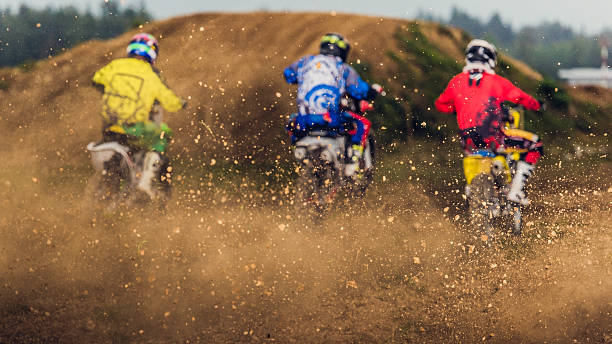 istock Motocross racers spraying dirt 505056688