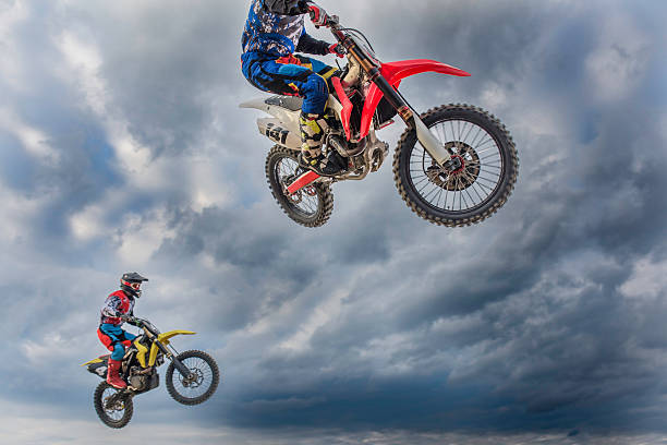 istock Motocross bikers in the air 505057908