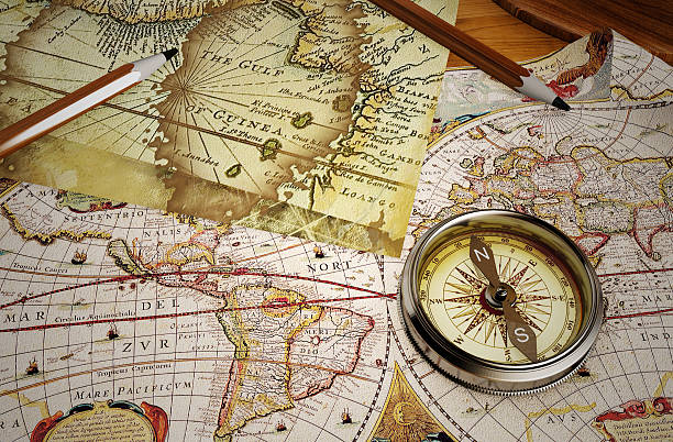 istock Vintage map and vintage compass 505060786