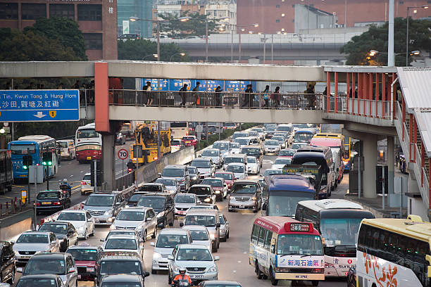 Hong Kong, China 24 December 2015, traffic jam at Hung Hom. Cross-Harbour Tunnel is the most busy tunnel in Hong Kong and it would have traffic jam everyday