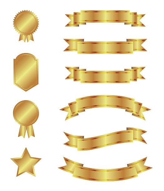 illustrazioni stock, clip art, cartoni animati e icone di tendenza di nastri e distintivi oro - certificate frame award gold