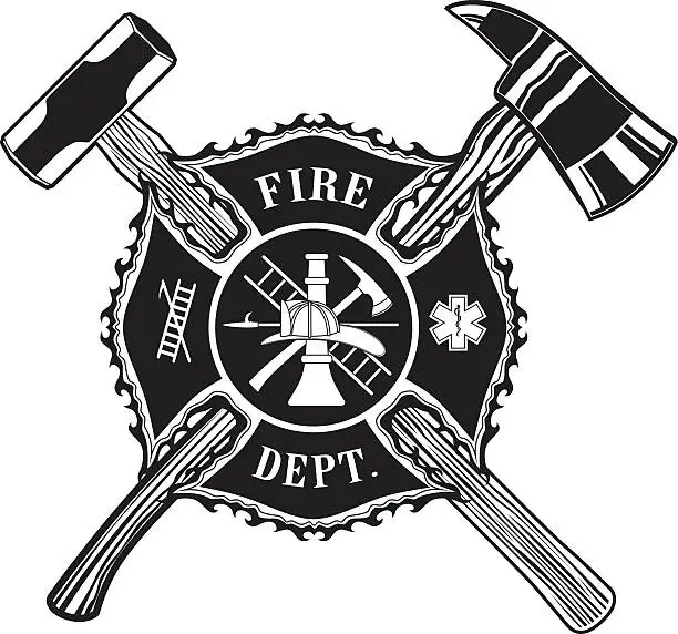 Vector illustration of Firefighter Cross Ax and Sledge Hammer